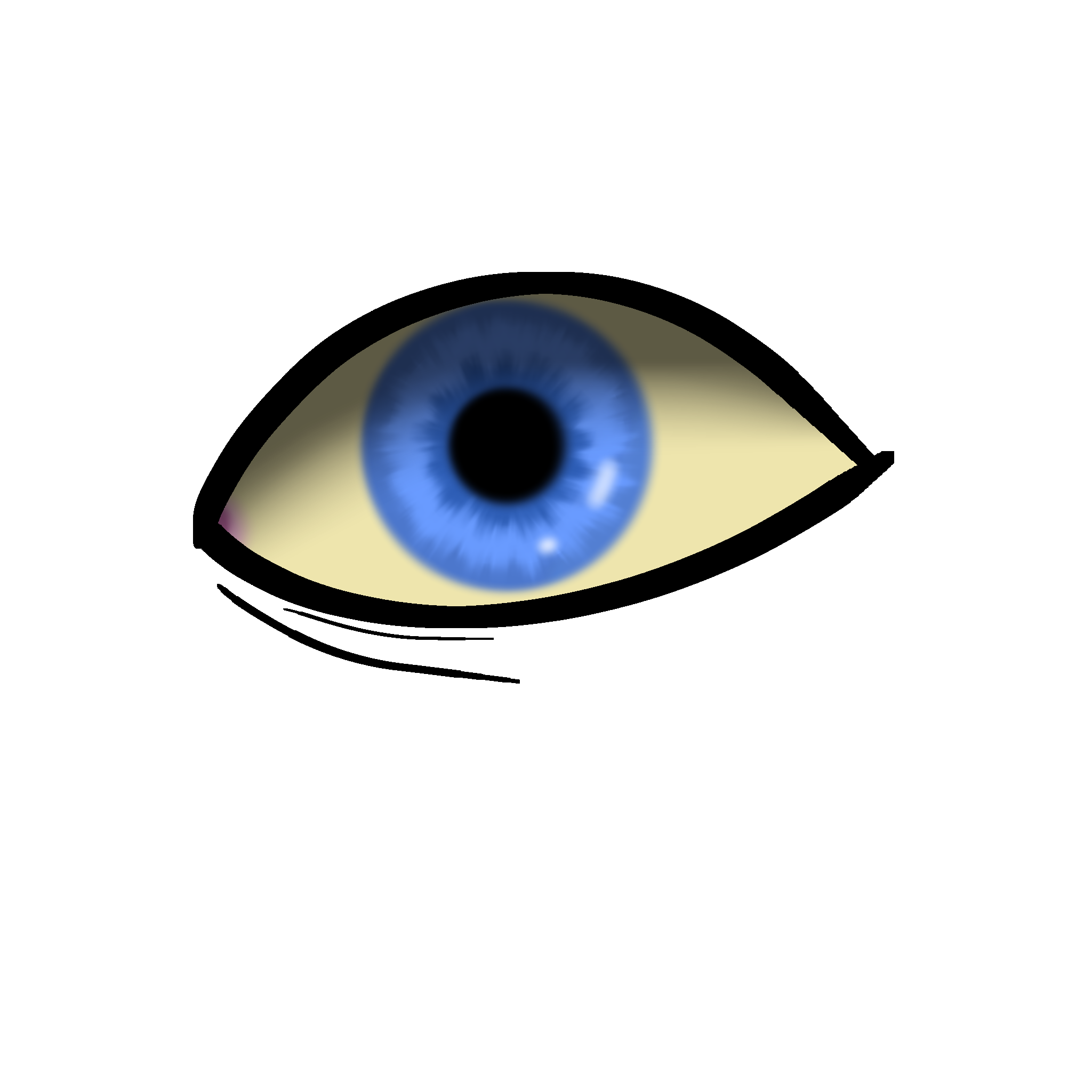 a stylized drawing of an eye with a blue iris and yellowed sclera